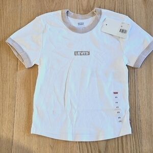 Levi's Kids Ringer Tee White Beige Logo Youth XS